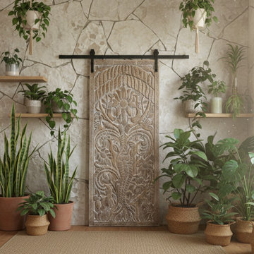 Carved Sliding Barn Doors, Statement Feature Wall