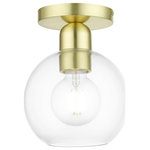 Livex Lighting - Downtown 1 Light Satin Brass Sphere Semi-Flush - Bring a refined lighting style to your interior with this downtown collection single light semi flush. Shown in a satin brass finish with clear sphere glass.