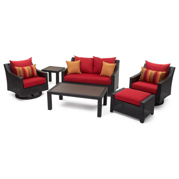 Deco Deluxe 6 Piece Sunbrella Love and Motion Club Outdoor Seating Set, Sunset Red