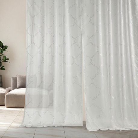 Florentina Embroidered Sheer Curtain Single Panel, White, 50"x120"