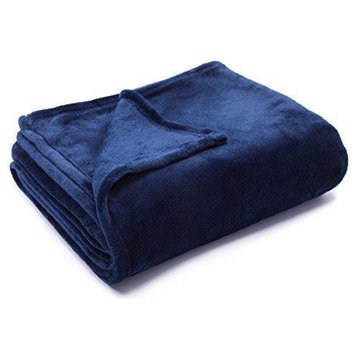Solid Navy Blue Flannel Throw Plush Cozy Super Soft Reversible Fleece Blanket, Q