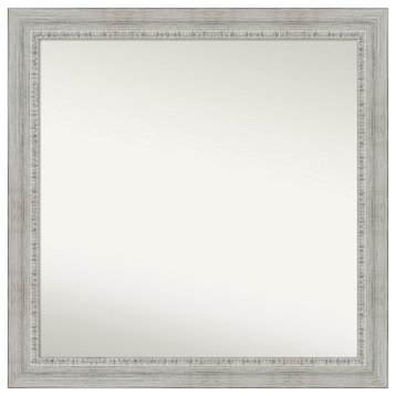 Rustic White Wash Non-Beveled Wood Bathroom Mirror 30.5x30.5"