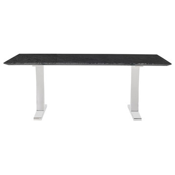Cayenne Dining Table black wood vein marble top polished stainless