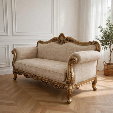 Custom Solid Teak Wood Carved Sofa | French Provincial Rococo Luxury Living Room