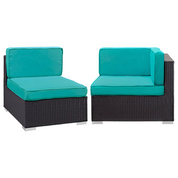 Modway Gather Corner and Middle outdoor Patio Sectional Set, Espresso Turquoise