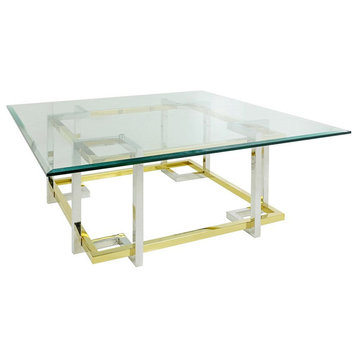 Palmiro Coffee Table, Clear Glass Top, Polished Stainless Steel Base