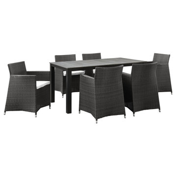 Modway Junction 7 Piece Outdoor Patio Dining Set, Brown White