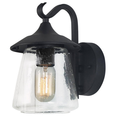 LNC 1-Light Traditional Matte Black Bell Seeded Glass Outdoor Wall Lights