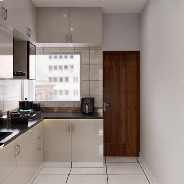 Modular Kitchen with Wood Door Detail