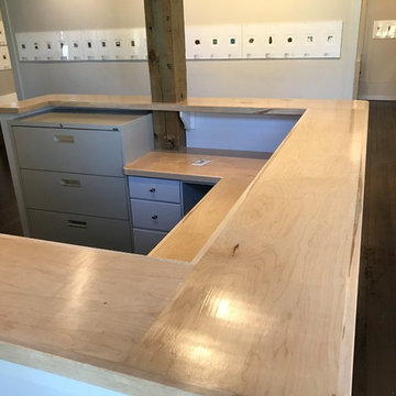 Custom reception desk and kitchen