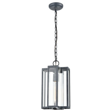 Exposed Bulb Rectangular One Light Outdoor Hanging Lantern Slender Vertical