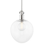 Mitzi - Anna 1 Light Pendant, Polished Nickle - Simple yet savvy, the Anna Pendant is a modern classic that will work in any space. A linear, polished nickel or aged brass pipe drops down to reveal an oval glass dome housing a single light source. Also available in a larger size.