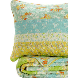 Contemporary Quilts And Quilt Sets Wildflower Fields Quilt Set, Turquoise, Full/Queen