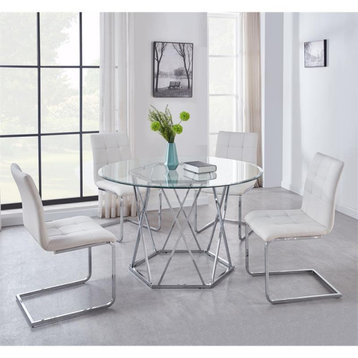 Steve Silver Escondido Glass Top 5-Piece Dining Set with White Chairs