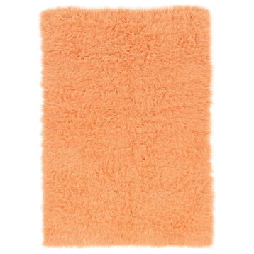 Linon New Flokati Hand Woven Wool 5'x8' Rug in Sherbet Orange