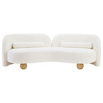 Meridian Furniture - Daphne Upholstered Chair/Loveseat/Sofa, Cream, Chenille Fabric, Sofa - A cloud-like oasis of comfort, the Daphne cream chenille sofa is a modern sensation. Its plush upholstery invites you to sink in and relax, while the curved design offers both support and opulence. The sofa's unique silhouette is complemented by a choice of black or natural wooden legs, allowing you to customize it to your personal taste. Whether you're looking for a stylish accent piece or a comfortable spot to unwind, the Daphne sofa is the perfect choice.