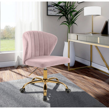 Finley Swivel and Adjustable Velvet Upholstered Office Chair, Pink, Gold Base