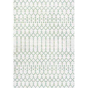 Ourika Moroccan Geometric Indoor/Outdoor Rug, Green/Ivory, 8x10