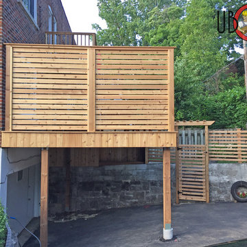 Cedar Deck and Fence Wood Privacy Wall and Wood Spindle Railings