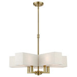Livex Lighting - Rubix 5 Light Antique Brass Chandelier - This chandelier from the Rubix collection has a crisp, clean look and contemporary appeal. The angular arms feature an antique brass finish. The oatmeal fabric hardback shades offers warm light for your surroundings.