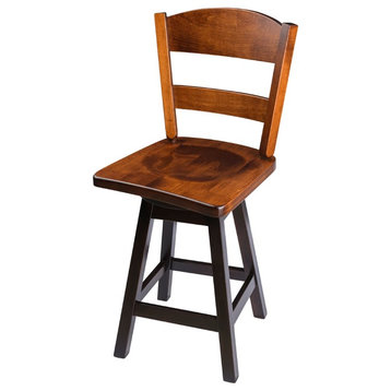 Rustic Swivel Stool, Wood With Back, 2-Tone, Bar Height, 30"