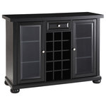 Crosley - Alexandria Sliding Top Bar Cabinet, Black - Elegantly entertain guests with this sliding top bar cabinet constructed of solid hardwood and wood veneers. The beautiful beveled/tempered glass doors and raised panel drawer front are classically styled to enhance any home decor. The sliding top expands to greatly increase the size of your serving area. Behind the two doors, you will find adjustable shelves and plentiful storage space for spirits, appliances and other items that require additional space. The center storage area is great for up to 15 bottles of wine, or if you prefer, remove the wine storage cubes to reveal an adjustable shelf. Style, function, and quality make this sliding top bar cabinet a wise addition to your home.