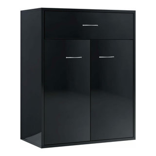 vidaXL Sideboard Storage Cabinet with Drawers High Gloss Black ...