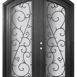 Bellagio 72x96 Arch Top Wrought Iron Double Door 14 Gauge Steel - Front Doors