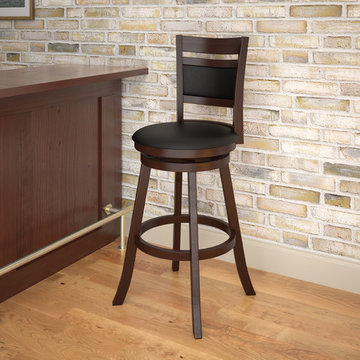 Woodgrove Cushion Back 43" Wood Barstool, Espresso And Black Leatherette
