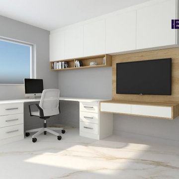 Home Office Design with Floating TV Set Supplied by Inspired Elements