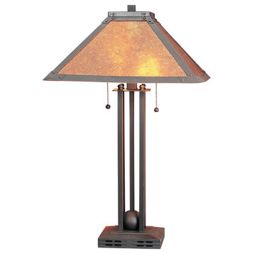 60W Table Lamp with Mica Shade, Matte Black Finish, Mica Shade