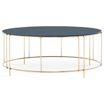 Enza Home Piedra 39" Round Metal Coffee Table in Granite Gray/Gold