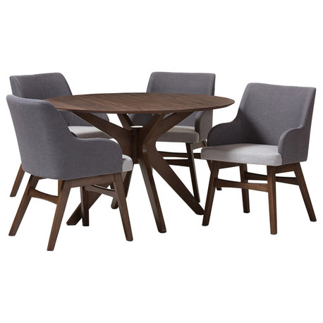 Monte Walnut Wood Round 5-Piece Dining Set