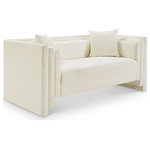 Meridian Furniture - Everett Upholstered Loveseat, Cream, Chenille Fabric - Make this Everett cream chenille fabric loveseat the center of a cozy reading nook. Handsome from every angle, this posh loveseat is plumply appointed to put supreme comfort within easy reach. Soft cream chenille upholstery fabric adds to its lavish feel while a staggered design gives it a modern edge. An included pillow gives it a beckoning vibe while the loveseat's solid wood inner frame makes it a lasting addition in any room.