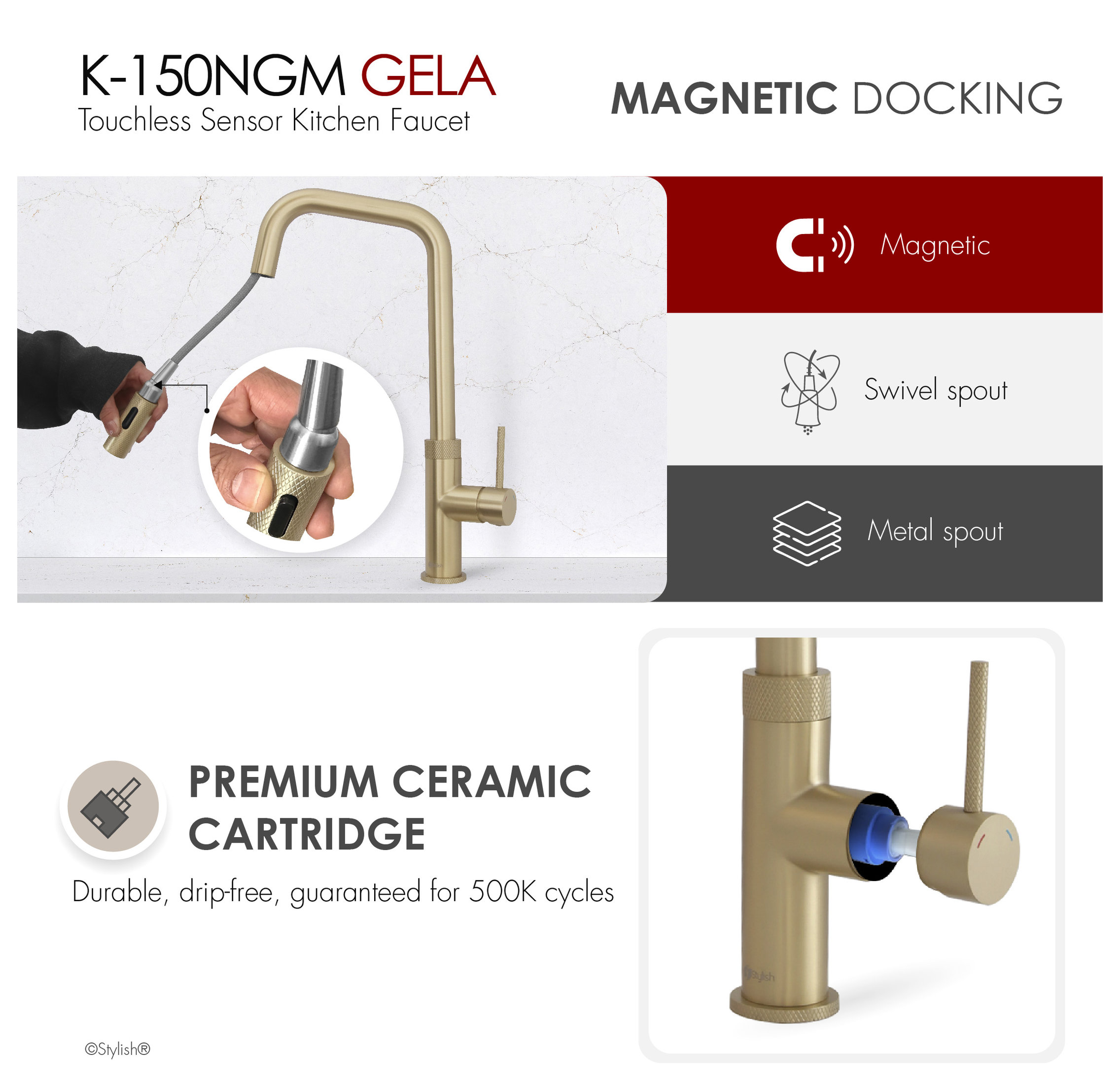 Single Handle Pull Down Touchless Kitchen Faucet, Brushed Gold