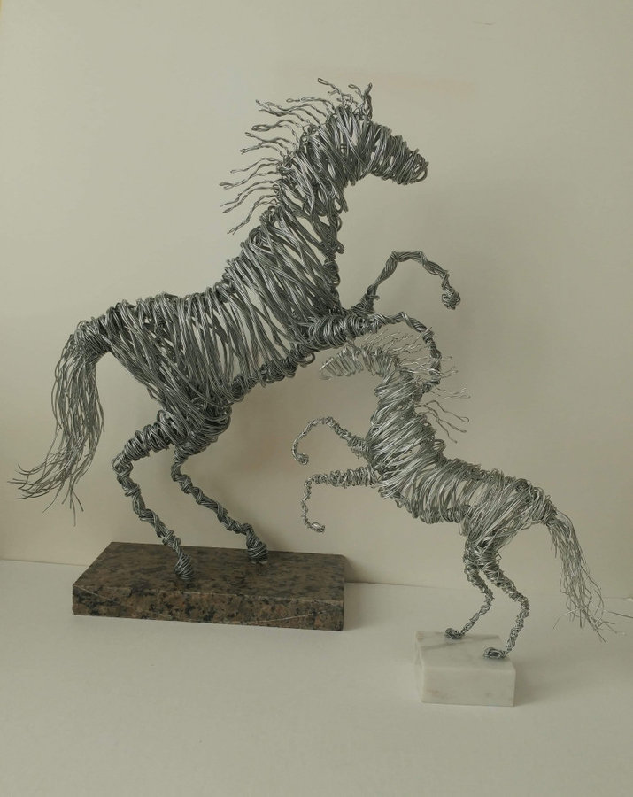 Two Horses on the Base Wire Sculptures