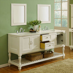70" Vintage Pearl White Double Sink Vanity Set - Bathroom Vanities And Sink Consoles