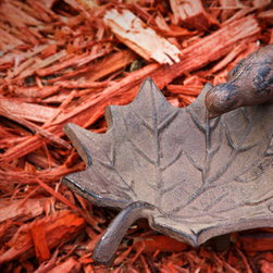 Small Maple Leaf Bird Bath with Bird - Bird Baths