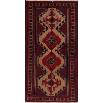 Balouch Oriental Traditional Medallion Carpet Handmade Wool Area Rug, Brown, 3x7