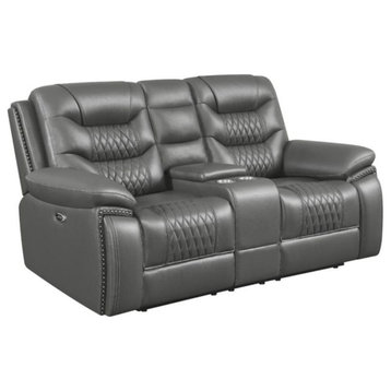 Upholstered Power Loveseat With Cup Holders, Charcoal