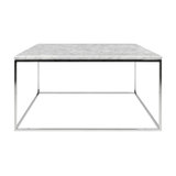 Gleam Square Coffee Table, White Marble, Chrome Feet