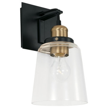Capital Lighting Independent 1 Light Sconce 3711AB-135, Aged Brass and Black