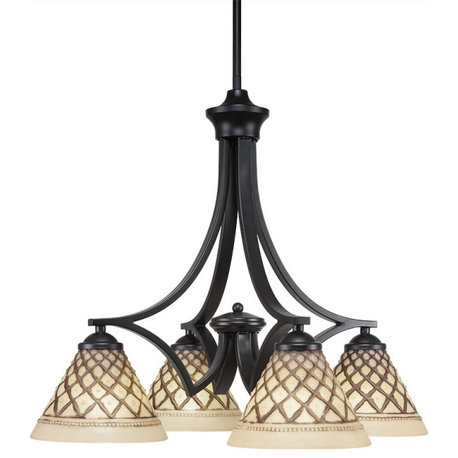 Zilo 4 Light Chandelier, Matte Black Finish With 7" Chocolate Icing Glass