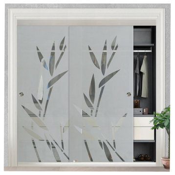 Frameless 2 Leaf Sliding Closet Bypass Glass Door, Blade Design., 72"x96" Inches