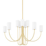 Hudson Valley Lighting - Harlem 10-Light Chandelier, Aged Brass Frame, White Shade - Big, bold swooping arms pair with traditional, straight Belgian linen drum shades to take modern design to the next level. Available as a chandelier or wall sconce in three different finishes, this bright, joyous fixture is sure to add style and bring smiles to any space it fills.