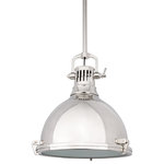 Hudson Valley Lighting - Pelham 1-Light Pendant, Polished Nickel, 14" - Inspired by vintage utility lighting, the Pelham One Pendant Light features a bell-shaped shade with a polished nickel finish. Cast metal tension clips hold a circular etched glass diffuser in place to produce a soft, ambient glow. Suspend multiple pendants above a kitchen counter or table for a subtle, industrial vibe.