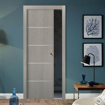 Pocket Door 36 x 80 & Frames | Planum 0020 Grey Oak | Solid Wood Closets