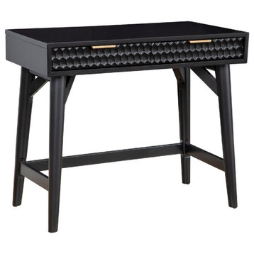 Writing Desk With 2 Drawers And Wooden Frame, Black