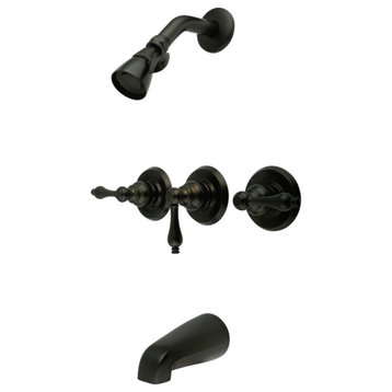 Kingston Brass Three-Handle Tub and Shower Faucet, Oil Rubbed Bronze