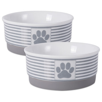 DII Pet Bowl Paw Patch Stripe Gray Small 4.25dx2h, Set of 2